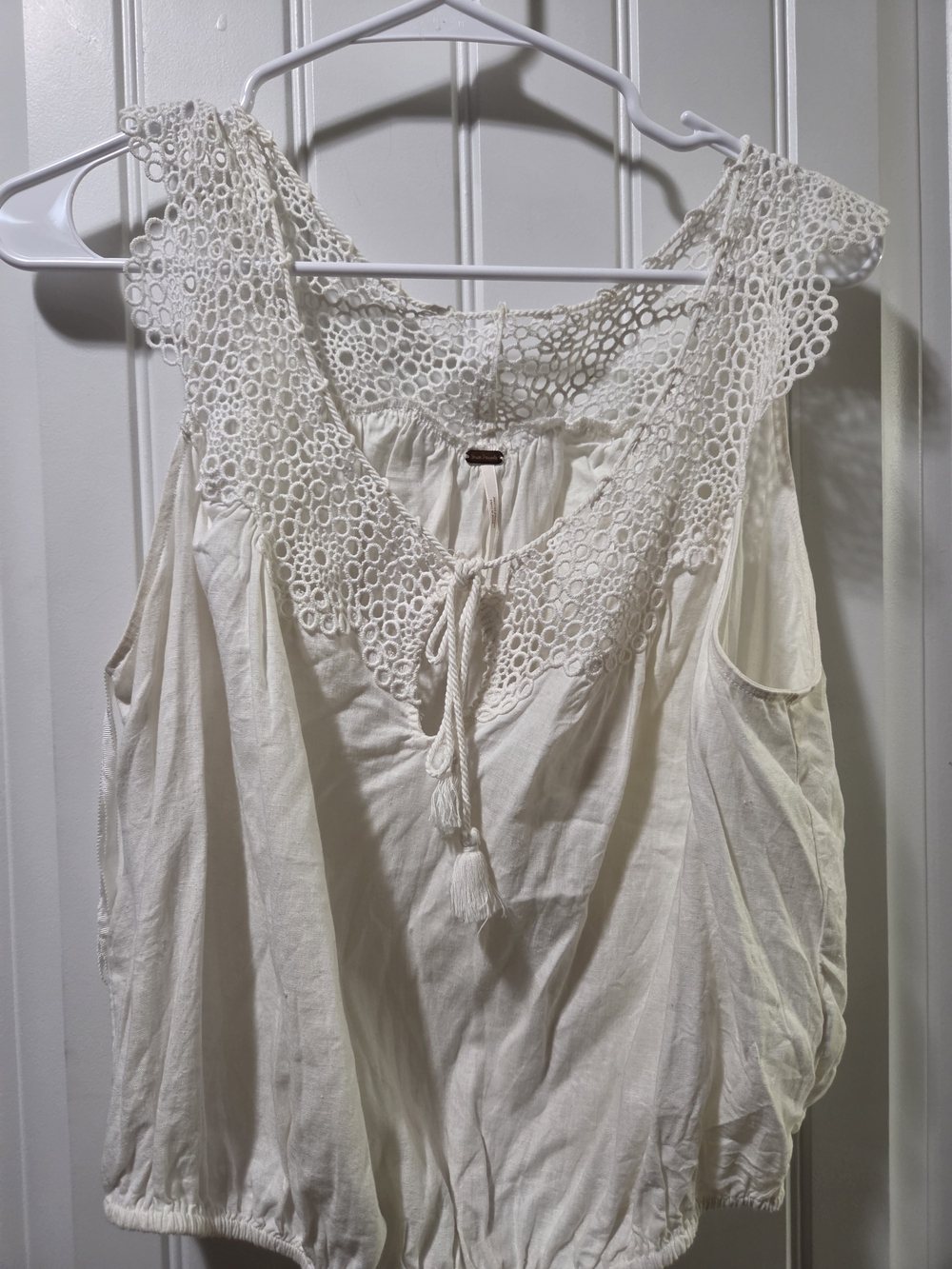 Free People Cream Crochet-Trim Tie-Front Camisole